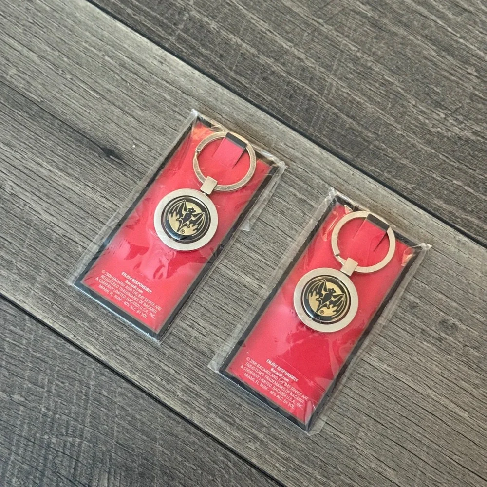 Y2K Bacardi Rum Bat Logo Keychains 2009 Promotional Collectible Set of 2 New